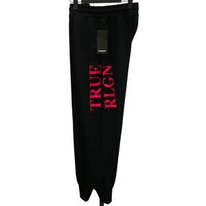 New Mens True Religion Logo Joggers Sweatpants Loungewear Black Large MSRP $109
